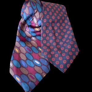 Lot of 2 Vintage Trevi Men’s 100% Silk Abstract Polka Dot Necktie Tie 60”x4”